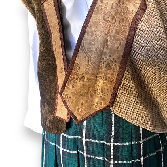 Vntg Handmade Academia Vest Sz OS Brown Mixed Materials Tweed Velvet Indie - Picture 10 of 10